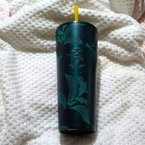 Starbucks Fall 2021 Green Floral 24 oz Metal Tumbler Rare